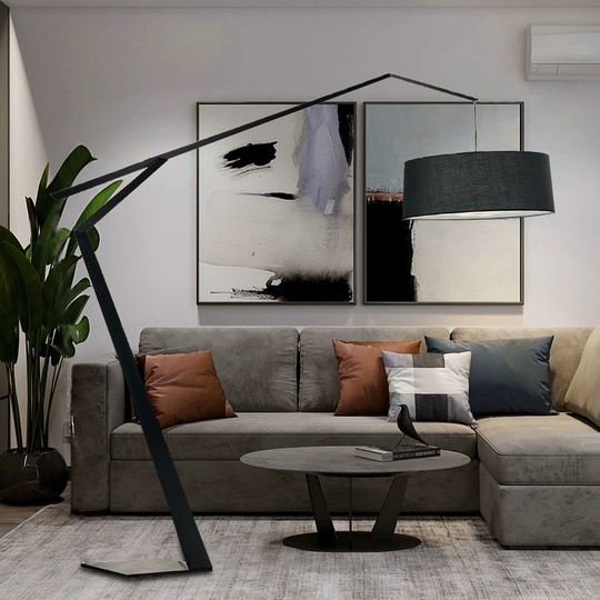 Торшер, черный, Lumens 186*186, светодиодный, E27, металл, ткань