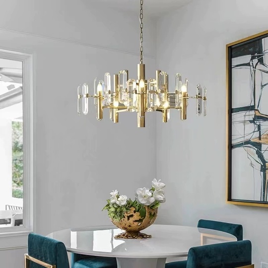 Люстра подвесная, золотой, хрусталь, EILEEN 60*37, металл, E14.