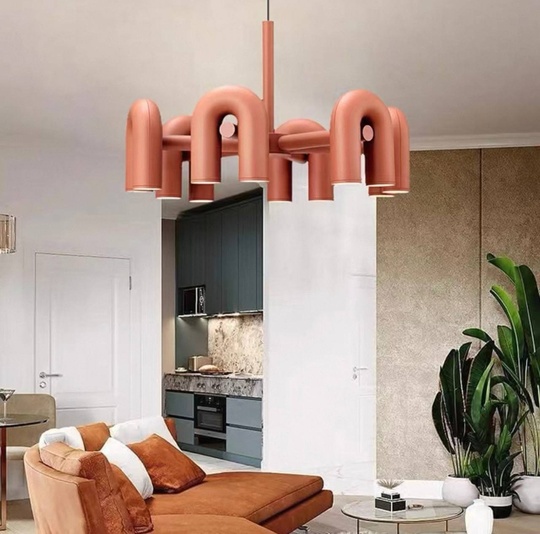 Светильник подвесной красный Elyquor, металл, трос 150 см, 80*38 см, LED