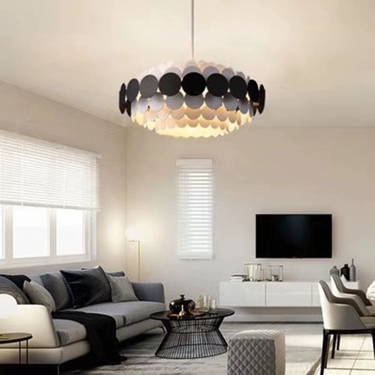 Люстра подвесная, черный, белый, ПММА, ADNAN 50*80, металл, Е14