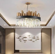 Люстра подвесная бронзовая Ezolon, металл, кристалл, трос 100 см, 60*38 см, LED