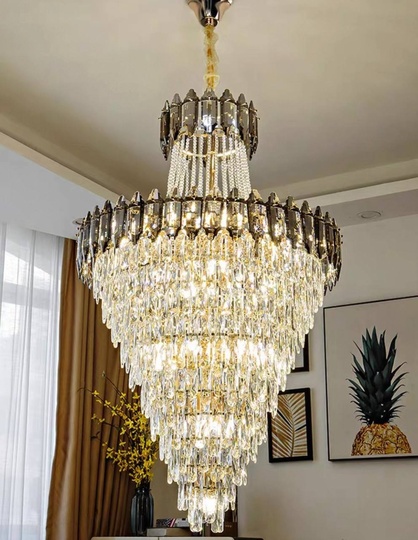 Люстра подвесная, золото, дымчатый, кристалл,  DARK WOLF 150*260 металл, E14.