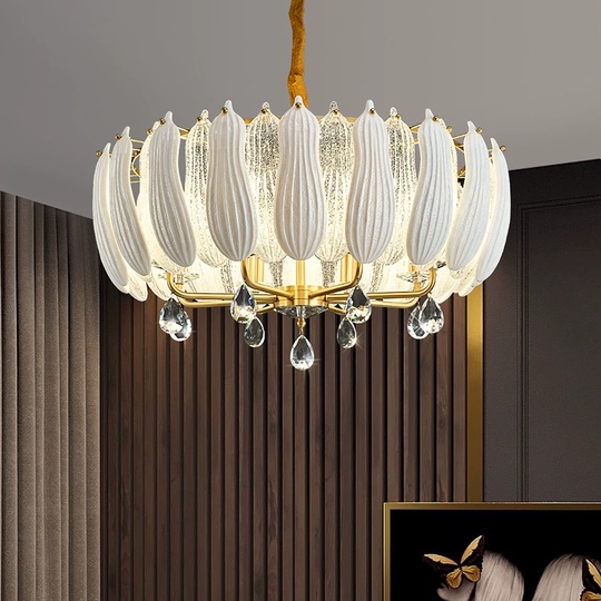 Люстра подвесная, золото, стекло, хрусталь, FELIX 60*42 металл, E14.