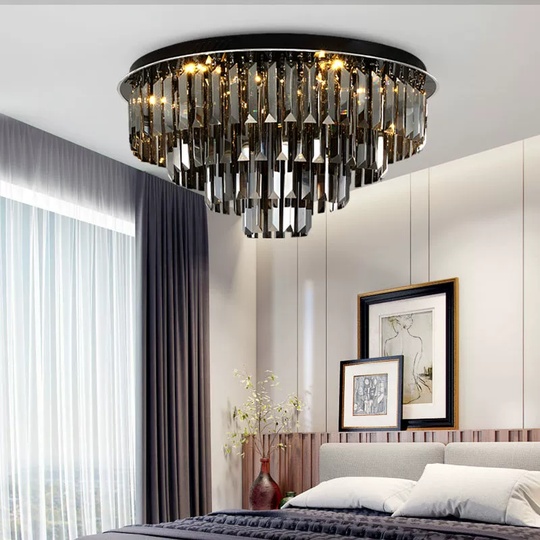 Потолочный светильник, хром, дымчатый, хрусталь, CLARK 80*30 металл, Е14.