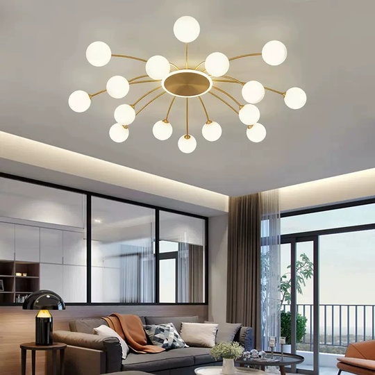 Люстра золотая Unevio, металл, стекло матовое, 97*17 см, светодиодная, LED, G9