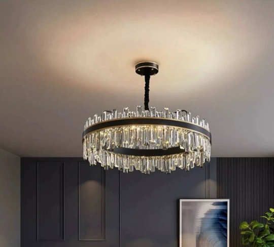 Люстра подвесная BIRGEN 80*23 золото, черный, кристалл, металл, E14.