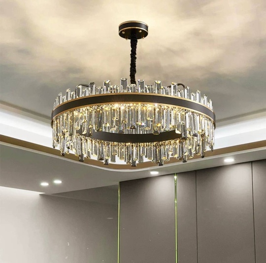 Люстра подвесная BIRGEN 50*23 золото, черный, кристалл, металл, E14.