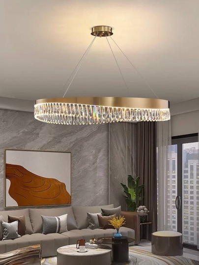 Люстра подвесная, медь, кристалл, GUNEY 100*25, металл, LED.