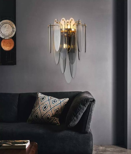 Настенный светильник, Бра TOM 32*40, дымчатый, стекло, металл, Е14.