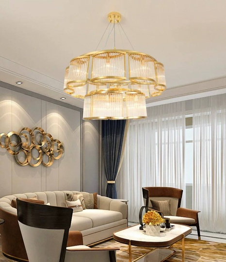 Люстра подвесная, золотой, стекло, AYDINC 60+100, металл, E14.