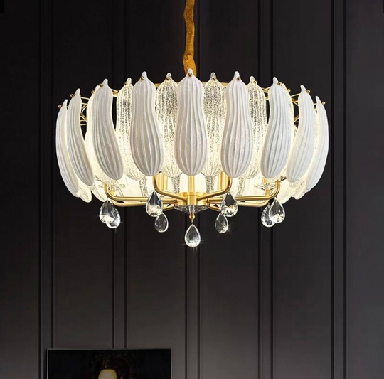 Люстра подвесная, золото, стекло, хрусталь, FELIX 80*42 металл, E14.