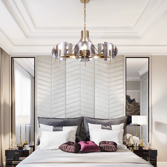 Светильник подвесной золотой Ovelopia, металл, стекло, трос 50 см, 60*38 см, Е14