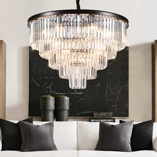 Люстра подвесная, черный, стекло, AYBAN 50*30, металл, E14.