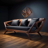 Прямой диван Hughes темный орех, кожа, 200*80*85 см