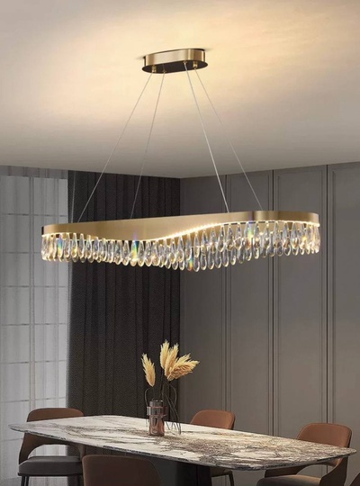 Люстра подвесная, медь, кристалл, GUNEY 100*25, металл, LED.