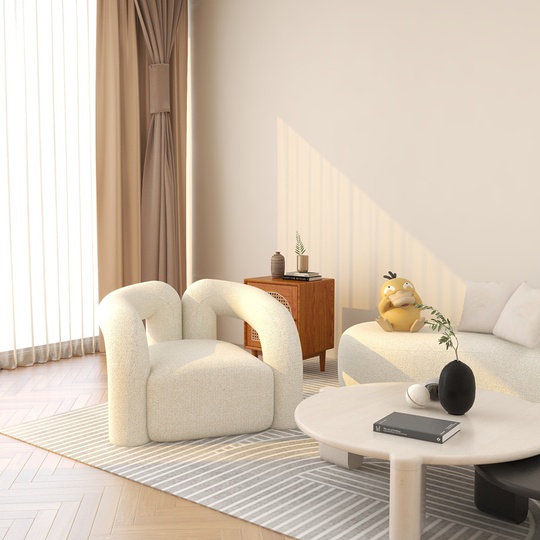 Кресло белое мягкое с банкеткой для ног - EDDY, 1 шт., 82х63х73 см