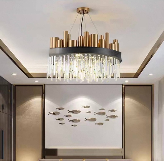 Люстра подвесная бронзовая Ezolon, металл, кристалл, трос 100 см, 80*45 см, LED