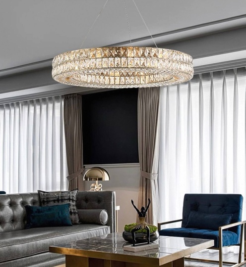 Люстра золотая Evlorm, металл, кристалл, 100*12 см, подвесная, Е14