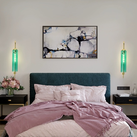 Настенный светильник GORO, Бра,  20*80, зеленый, золото, металл, Е27.