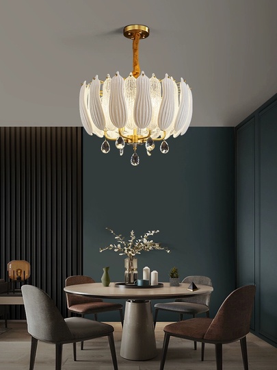 Люстра подвесная, золото, стекло, хрусталь, FELIX 100*42 металл, E14.