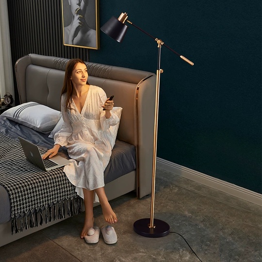 Торшер черный латунь Lumen, 120*155 см, светодиодный, Е27, металл ПММА, 12 Вт