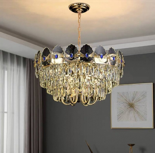 Люстра подвесная, золото, хрусталь, TOMA 75*38 металл, E14.