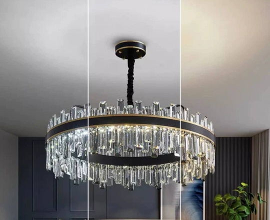 Люстра подвесная BIRGEN 60*23 золото, черный, кристалл, металл, E14.