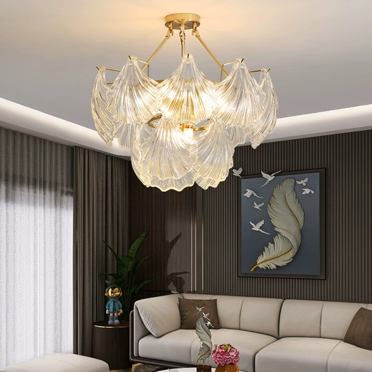 Люстра подвесная, медь, стекло, GUNEL 50*38, металл, Е14.