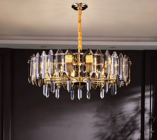 Люстра подвесная ALAGEYIK 76*32 дымчатый, кристалл, металл, Е14.