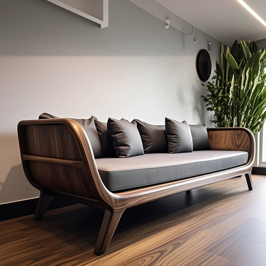 Прямой диван Joanna темный орех, кожа, 220*85*80 см