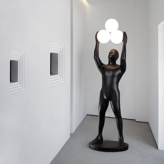 Торшер человек. Напольный светильник черный. Power man - 3 плафона, E27, 10 Вт