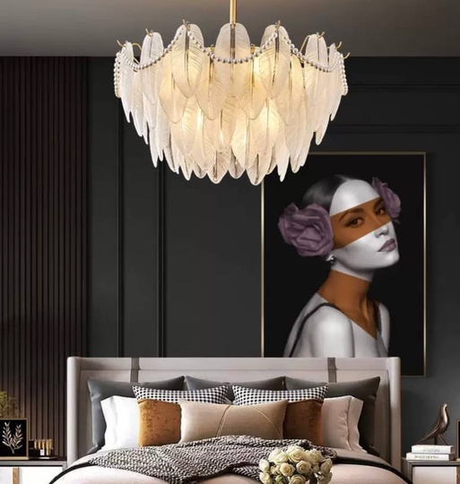 Люстра подвесная EZEL 80*37 золото, стекло, металл, Е14.