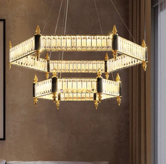 Люстра подвесная, золото, кристалл, ARON 80*45, металл, LED.