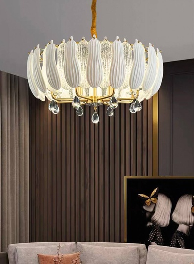 Люстра подвесная, золото, стекло, хрусталь, FELIX 80*42 металл, E14.