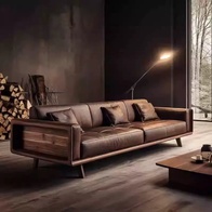 Прямой диван  Smith темный орех, кожа, 240*80*65 см