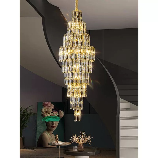 Люстра подвесная, золото, кристалл, HEZEL 100*400 металл, E14.