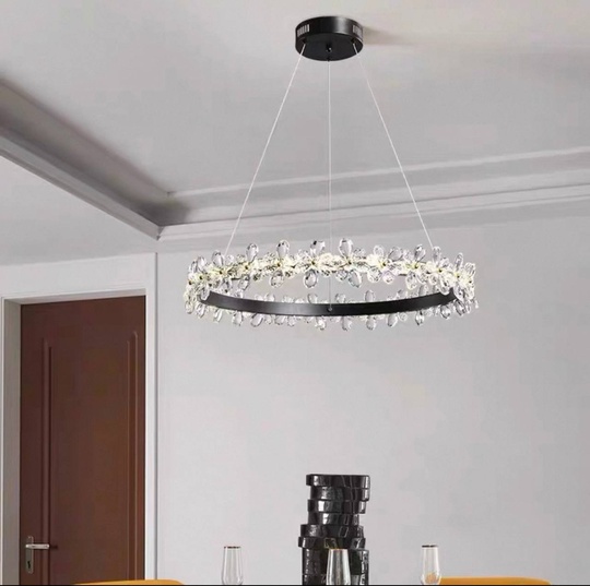 Люстра подвесная, черный, хрусталь, AXTON BLACK 100*120, металл, LED