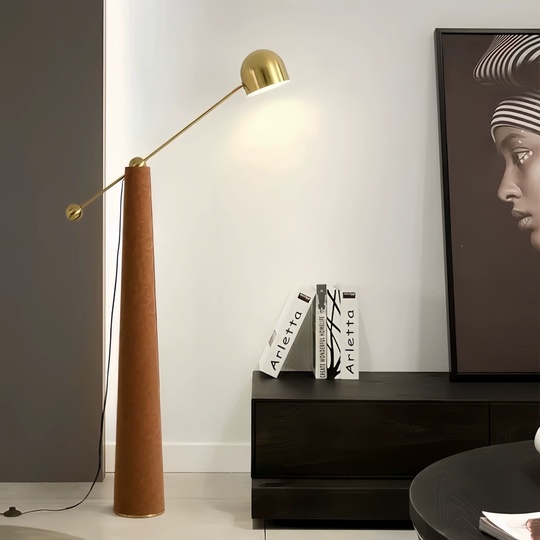 Торшер коричневый Aurexis, 85*175 см, LED, E27, кожа, металл, 14 Вт