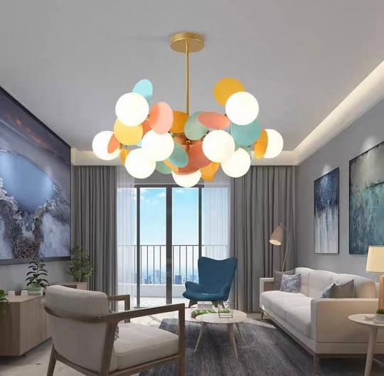 Люстра подвесная, золотисто-песочный, цветной, ПММА, CHUBI 95*30, металл, G9