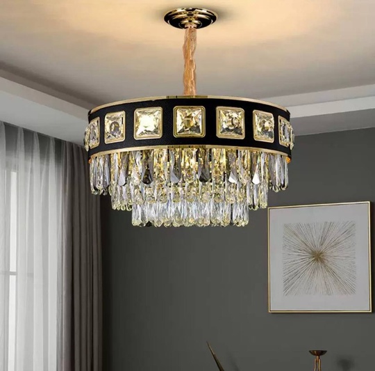 Люстра подвесная ALTIN 50*26 золото, черный, хрусталь, металл, E14.