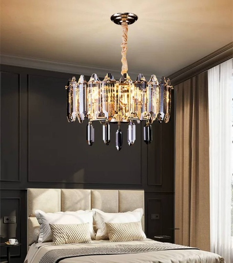 Люстра подвесная ALAGEYIK 52*32 дымчатый, кристалл, металл, Е14.