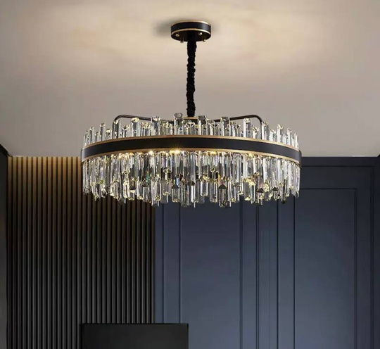 Люстра подвесная BIRGEN 60*23 золото, черный, кристалл, металл, E14.
