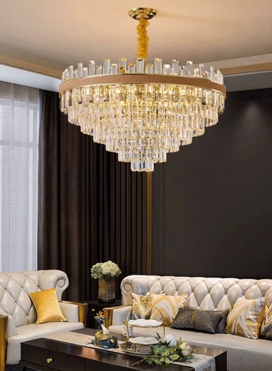 Люстра подвесная AKSES 60*36 золото, кристалл, металл, Е14.