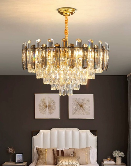 Люстра подвесная ALIM 50*40 золото, кристалл, металл, E14.