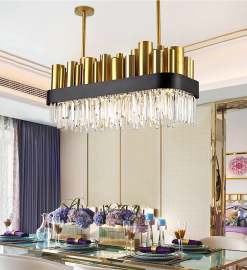 Люстра подвесная бронзовая Epivorn, металл, кристалл, трос 100 см, 90*45 см, LED