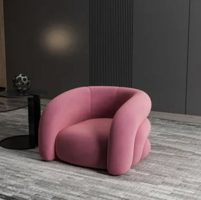 Розовое кресло мягкое из ворсовой ткани, 88х84х70