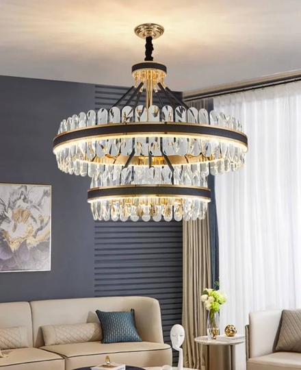 Люстра подвесная BIHTER 50*40 золото, кристалл, металл, LED.