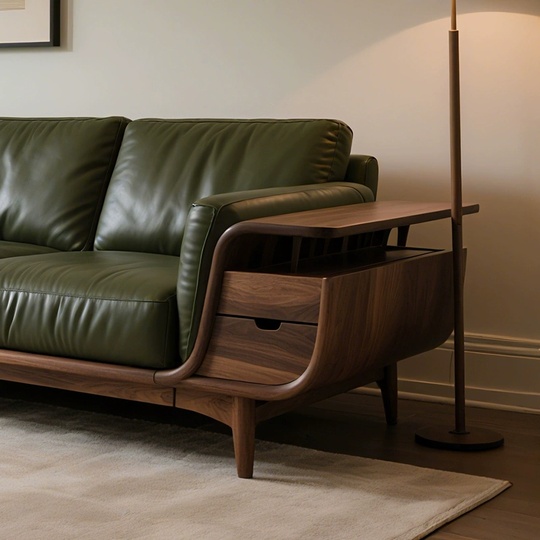 Прямой диван Georgia темный орех, кожа, 260*85*80 см