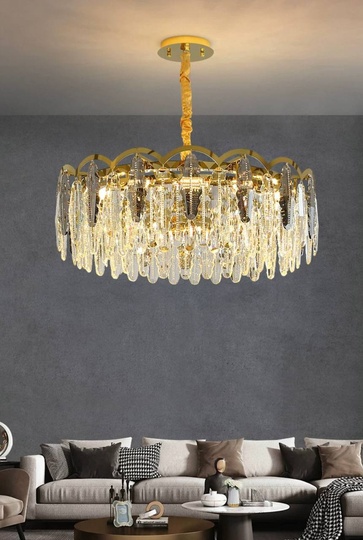 Люстра подвесная, медь, пепельный, кристалл, GUMUS 60*28, металл, Е14.