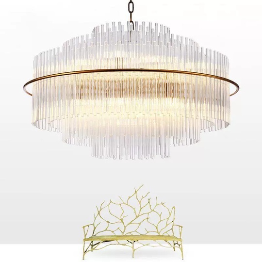 Люстра подвесная бронза Ovitra, металл, стекло, трос 50 см, 100*62 см, G4